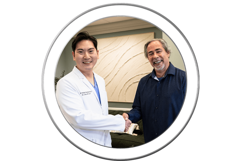 Smiling patient at J.P Prosthodontics in Fullerton, CA after receiving personalized dental care